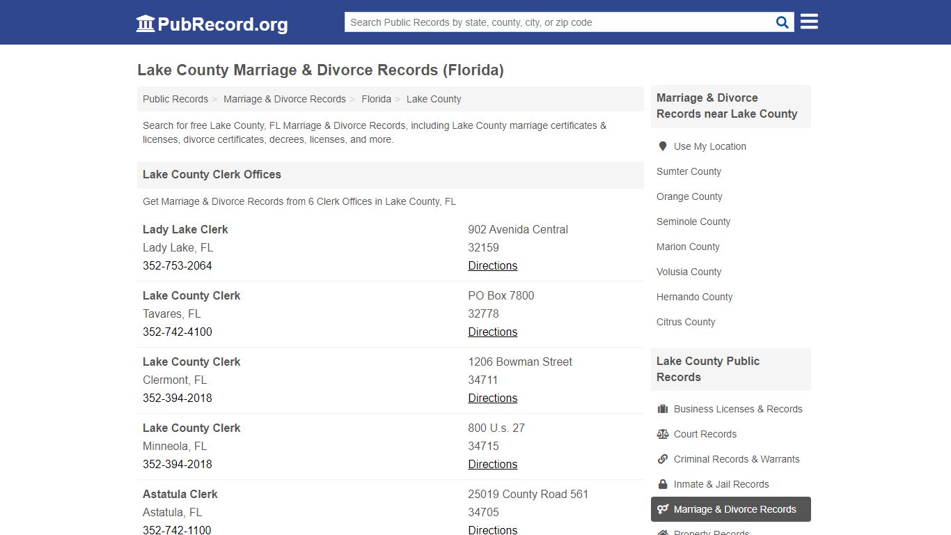Lake County Marriage & Divorce Records (Florida) - PubRecord.org